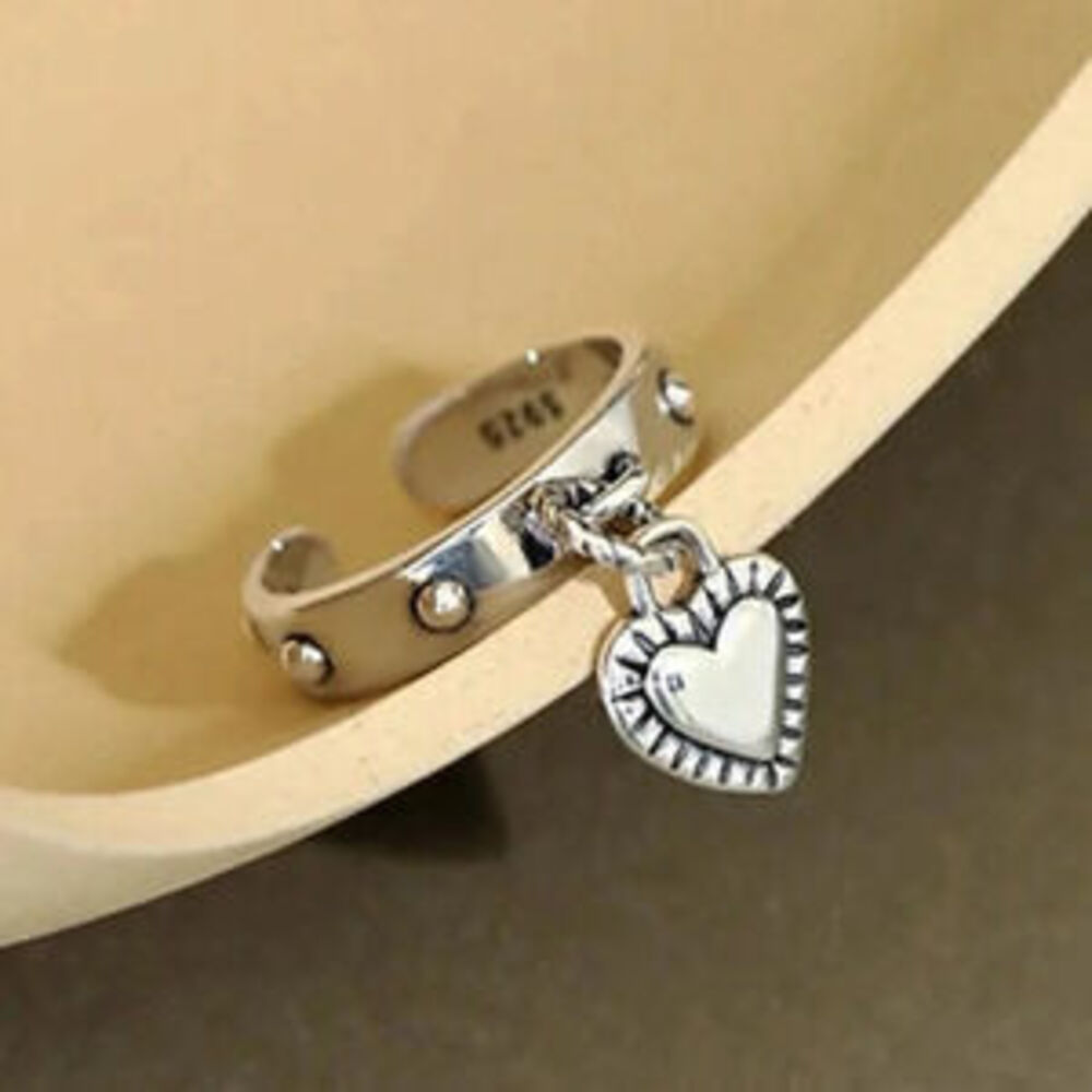 Minimalist 925 Sterling Silver Heart Dangle Ring